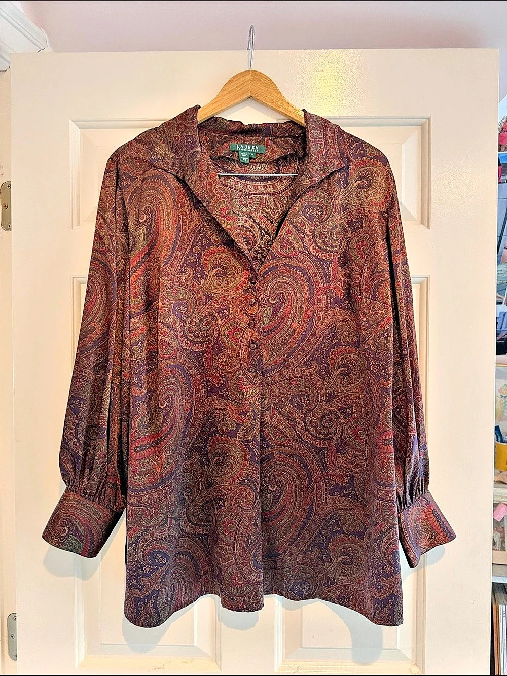 Lauren Ralph Lauren Paisley Silk Blouse in Purple & Red Size 1X 70s style